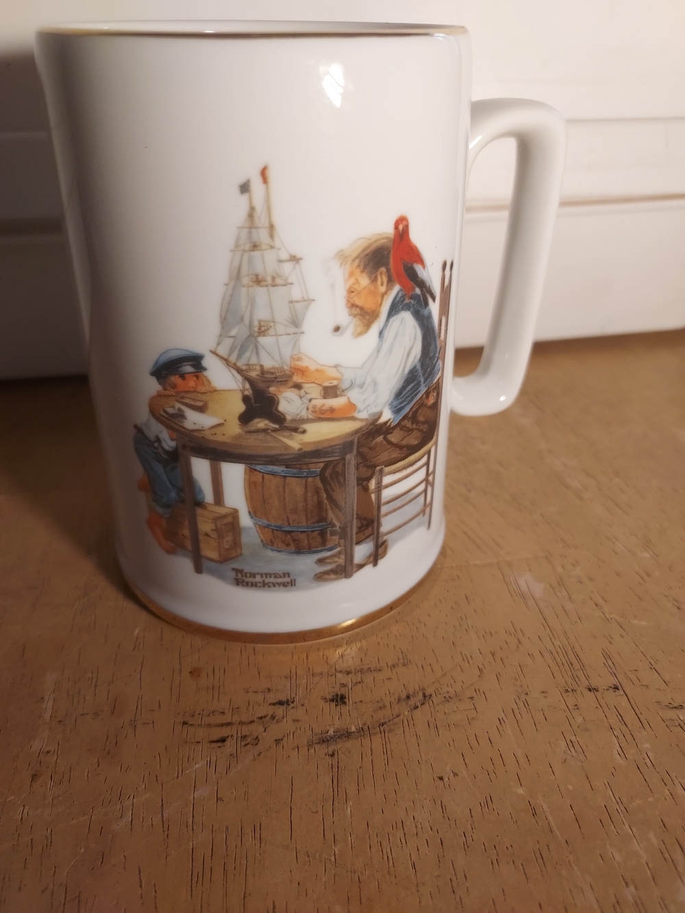 Norman Rockwell Ceramic Mug with Nautical Illustration - White